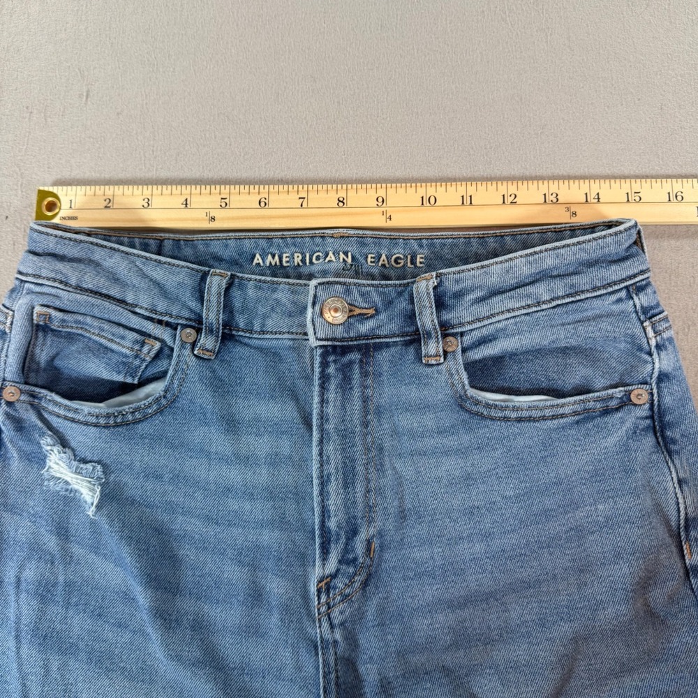 American Eagle Mom Jeans Womens 10 Tall High Rise Distressed Medium Wash - Picture 9 of 12